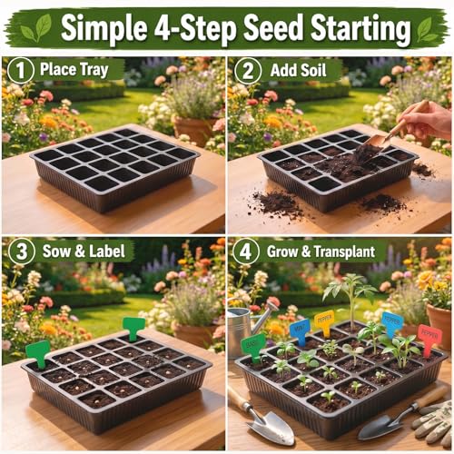 Square Nursery Pots 2 Layers with Drainage, 100 Cell Seeding Tray, 5 Packs