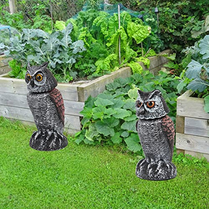 Hedoc 4 Pack Fake Owl Decoys to Scare Birds Away, Rotating Head Bird Deterrents, Nature Enemy Scarecrow Plastic Statues, Pest Repellent for Gardens and Patios - size: 10+11 Inch (Pack of 2)