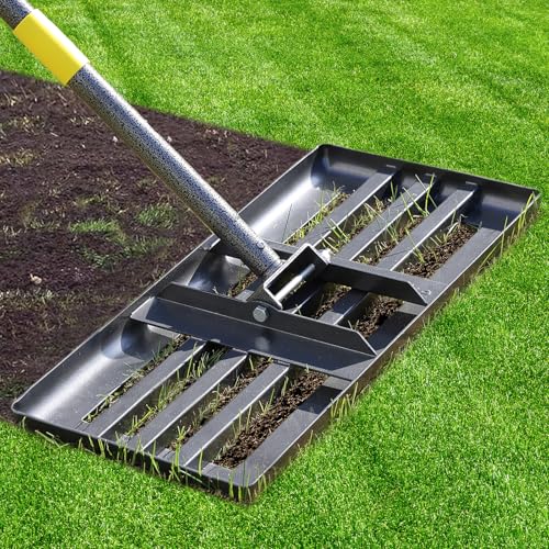 Lawn Leveling Rake - Heavy Duty 17"x10" Stainless Steel Leveler Plate,Reinforced Welds,28-60" Adjustable, Anti Flipping Smooth Edge,for Soil, Dirt,Ground,Backyard Top Dressing,Landscaping - style: 17x10'',5FT