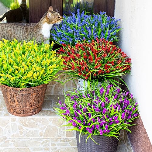 AXYLEX Artificial Lavender Outdoor, 20 Bundles Fake Plants (Purple) - color: Purple