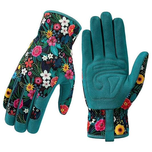 Women's Gardening Gloves, Breathable Leather Work Gloves with Anti-Slip Protection, for Outdoor Planting(Green,L)