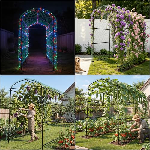 unho 87inch Garden Trellis Arch: for Climbing Plants with Net Metal - size: 47*72*87inch