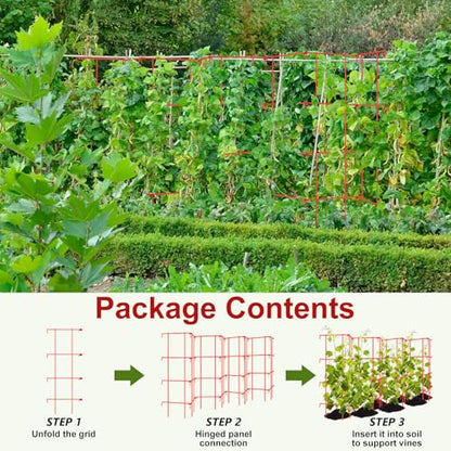 Blulu Sturdy Expandable Tall Pea Trellis Panel Folding Garden Trellis for Climbing Plants 9' x 39" H Multi Use Heavy Duty Outdoor Garden Peas Tomato Cucumber Steel Plant Support Red W/ 8" Grids