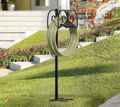 Garden Hose Holder Stand with 4 Spikes, Heavy Duty, Holds 150ft