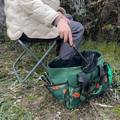 Folding Gardening Stool with Detachable Storage Tote Bag, Multifunctional Gardening Tools Set Organizer for Fishing and Camping,Portable Garden Chair Seat for Adults (Green Flower)