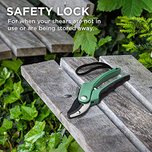 Nevlers 8" Green Anvil Pruning Shears Heavy Duty Plant Shears w/8mm Cut Cap - color: Green, size: Anvil