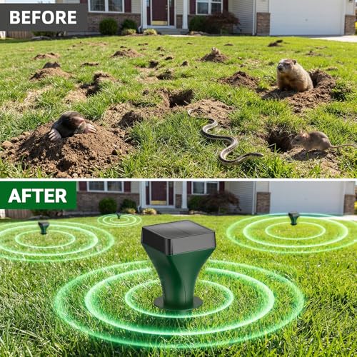 Mole Repellent Solar Powered, 8 Pack Gopher Repellent Ultrasonic for Lawns, IP65 Waterproof Mole Deterrent for Yard, Outdoor Pest Control for Groundhog, Vole, Armadillo, Chipmunk, Snake