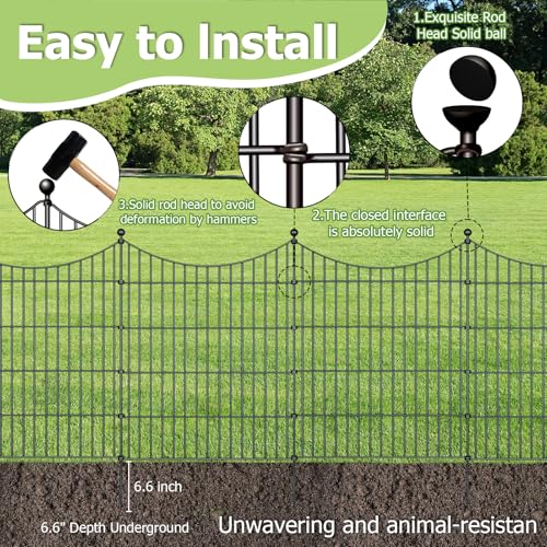 10‑Panel No‑Dig Garden Fence with Gate, 32" H x 23.6'L Outdoor Dog Barrier - size: 10pc 23.6 ft(L) X 32 in(H) with Gate-Concave
