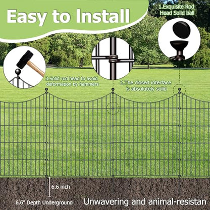 10‑Panel No‑Dig Garden Fence with Gate, 32" H x 23.6'L Outdoor Dog Barrier - size: 10pc 23.6 ft(L) X 32 in(H) with Gate-Concave