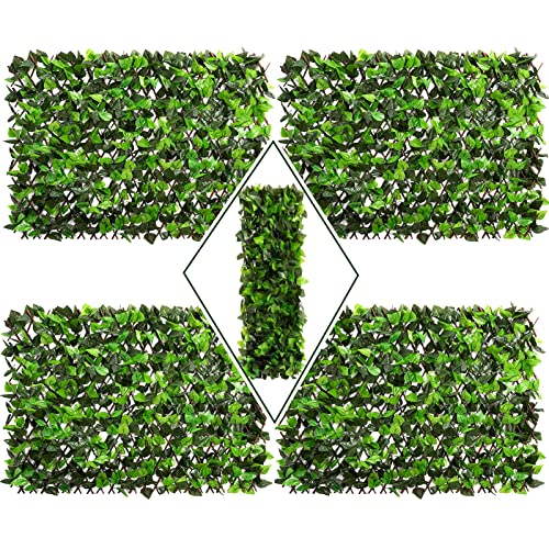 DOEWORKS Expandable Faux Ivy Trellis Fence, Patio Privacy Screen, 4 Pack - color: Mixed Green, size: 16 x 45 in, 4 Panel