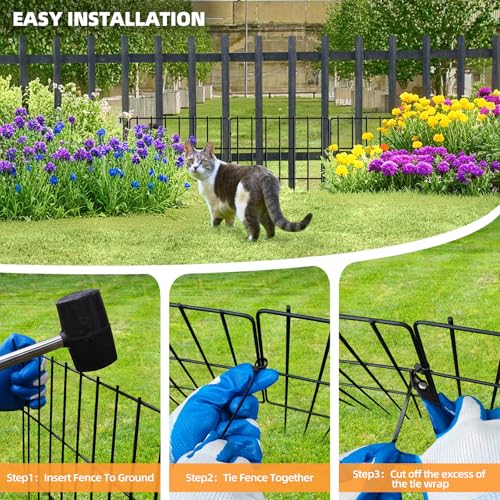 KYATE Garden Fence Animal Barrier, 46 Panels No Dig Fence 65.2ft(L) x13in(H), Rustproof Metal Defense Border, Dogs Rabbits Blocker Fence for Outdoor Yard & Patio - size: 46 Panels-65.2ft(L)x13in(H)