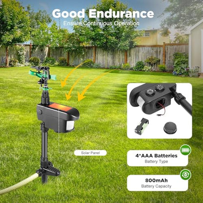 Motion Activated Sprinkler to Deter Animal Cat, Birds, Dogs Repellent Outdoor Lawn, Solar Animal Water Spray Repeller with Motion Sensor for Yard, Garden, Lawn and Orchard