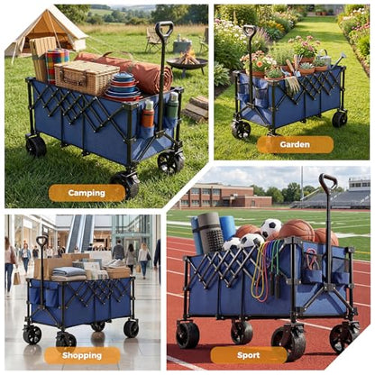 DUMOS 49" L Collapsible Wagon with Wheels, Large Folding Wagon Cart 440LBS - color: Blue, size: 250L
