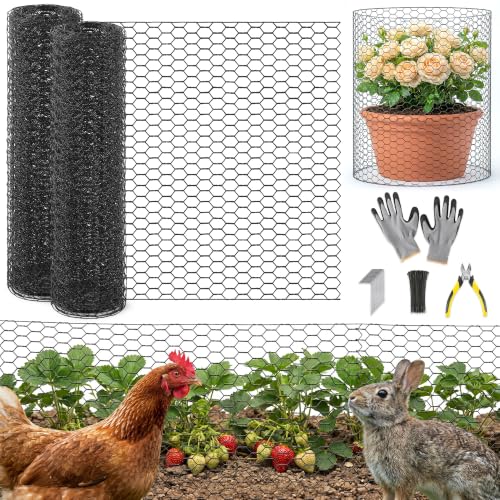 2Roll 13.8x118in Plant Protectors from Animals, Metal Mesh Plant Cages for Outdoor Plants Chicken Wire Cloche Wire Mesh for Garden Fence Kit (Black) - color: Black