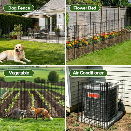 INJOPEXI Decorative Garden Fence 12 Panels 26ft(L)×42in(H) Metal Garden Fences with 11 Panels + 1 Gate, Animal Barrier Rabbit Fence Rustproof Wire Temporary Dog Fencing Outdoor for Backyard Lawn - size: 12 Panels 26ft(L)-42"(H) - With Gate