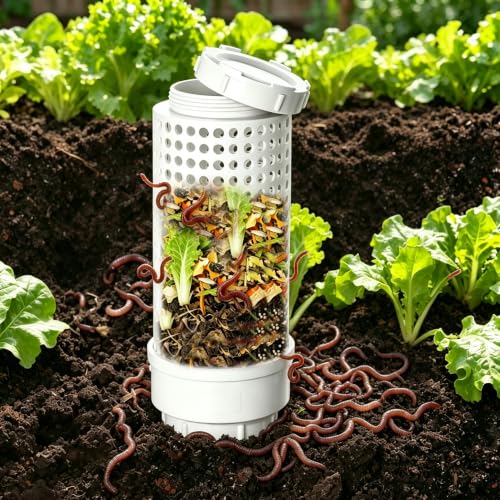 Inground Farm Composter, Underground Worm Farm, with Holes and lidGarden Mini vermicomposting bin for use in Outdoor Gardening from Kitchen Food Waste, White (12.2x4.4x3.4in)1pcs