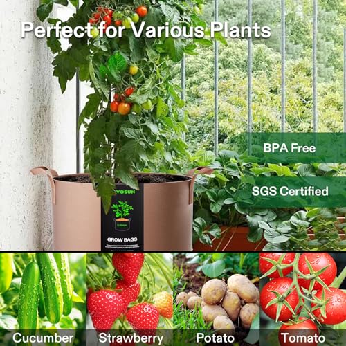 VIVOSUN 5-Pack 15 Gallon Plant Grow Bags Fabric Pots with Handles - color: Tan, size: 15 Gallons