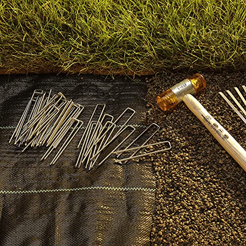 GardenMate 100-Pack Anti-Rust 6'' 11 Gauge Heavy-Duty Flat-Top U-Shaped Garden Stakes Staples Spikes Pins Pegs - Ground Stakes for Anchoring Landscape Fabric - style: 6" 11 gauge galv flat top