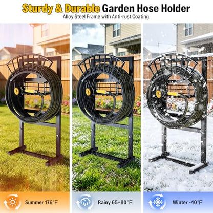 Heavy Duty Garden Hose Holder include 45ft Rubber Hose 5/8"
