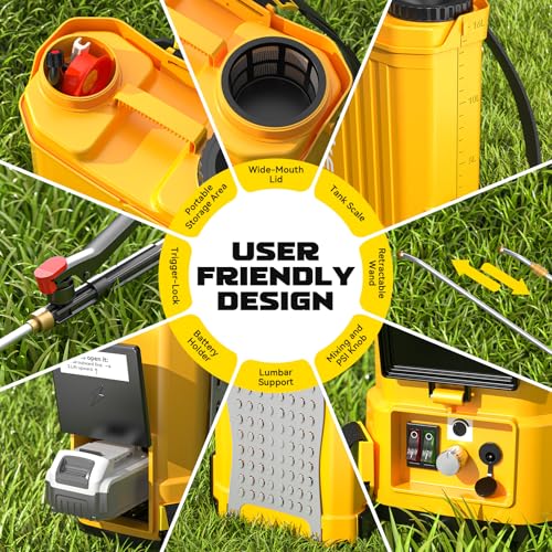 Battery Powered Backpack Sprayer Auto Mixer Compatible with Dewalt 20V - color: Yellow