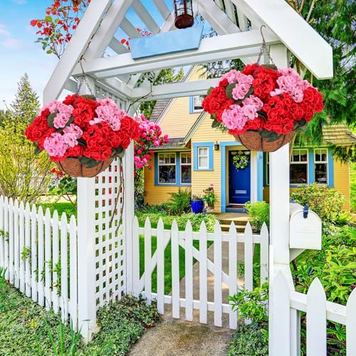 Suncalla 3 Set Artificial Geranium Flowers with Hanging Baskets - color: Colorful, size: Geraniums