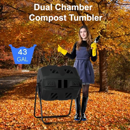 FDW | Outdoor Compost Bin | 43 Gallon | Black | Dual Chamber Tumbling Bin - color: Black