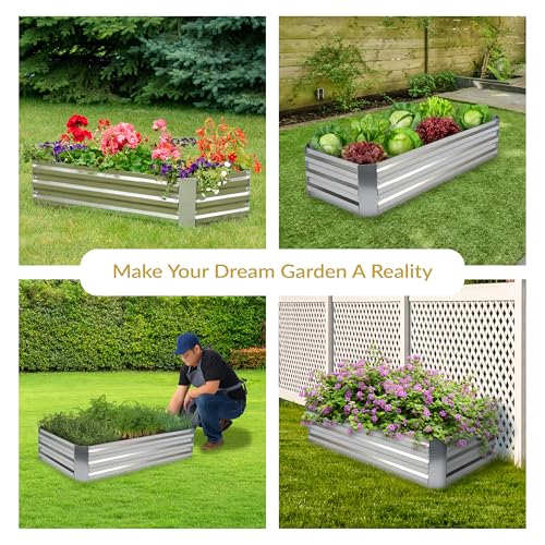 Sunnydaze Rectangle Galvanized Raised Garden Bed for Vegetables & Flowers - color: Silver