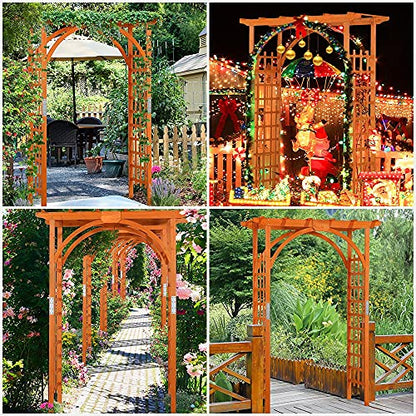 Yaheetech 7FT Wooden Arch Arbor, Wood Trellis for Climbing Plants Outdoor