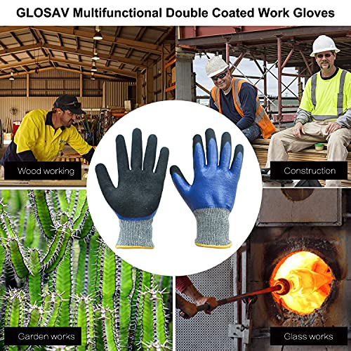 Durable Gardening Gloves for Men, Heavy Duty Nitrile Garden Gloves, Double Coated Work Gloves, Cut Resistant, Puncture Proof, Water Resistant, Touch Screen (Large) - color: Blue, size: Large (Pack of 1)