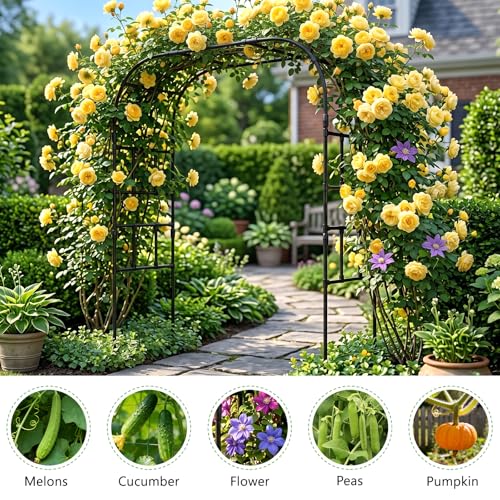 DoCred 87" H x 79" L Garden Arch Trellis, Metal Trellis for Climbing Plants - size: 87"H x 79"L x 16"W