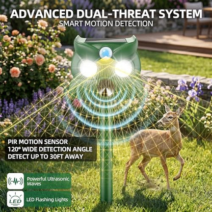2026 New Sonic Fortress Pro Deer Repellent Motion Activated Cat Deterrent Outdoor Solar Ultrasonic Animal Repeller with Strobe Light for Skunk Rabbit Raccoon Squirrel Fortress Pro for Yard Garden(4)