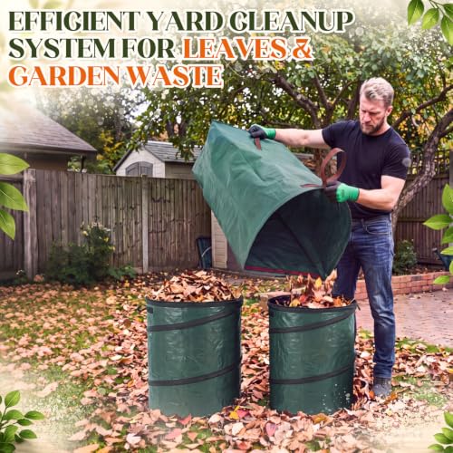 3 Pack Leaf Collector and Yard Waste Bags and Gardening Gloves, 41 Gallon Reusable Leaf Collector, 19 Gallon Pop Up Trash Bin for Grass, Leaves, Debris and Outdoor Cleanup