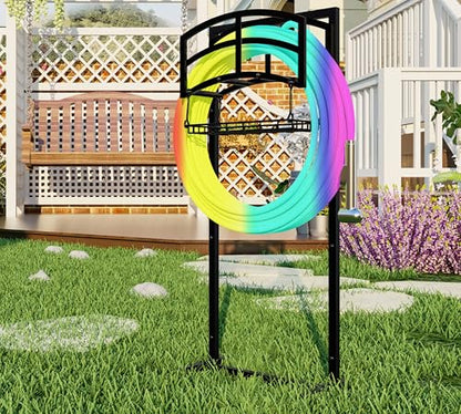 Fire Beauty Heavy-Duty Portable Garden Hose Holder with Storage Basket,120+ lbs Capacity, Holds 180ft 1/2" Hose,Dual Support Rods & Rustproof Screws,Modern Geometric Design - style: Geometric Design