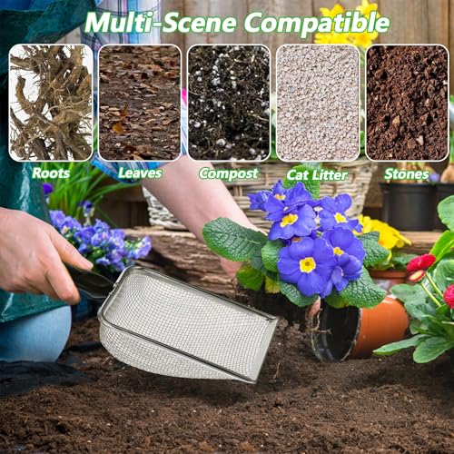 5pcs Soils Sifters Set for Gardening – Includes 2mm/2.8mm/3.8mm/4.3mm/5mm Garden Sifter for Soil, Handheld Compost Sifter for Dirt，Rocks, Heavy-Duty Shovel for Soil, Compost Sifting