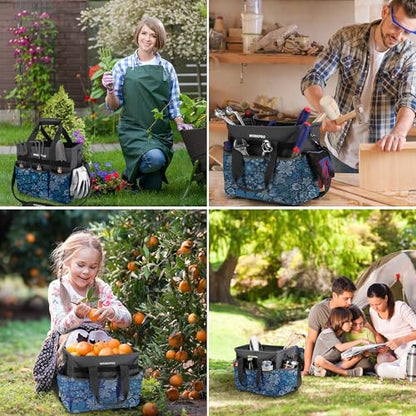 WORKPRO Garden Tool Bag, 10 Pockets and Shoulder Strap, Floral Blue - color: Floral Blue