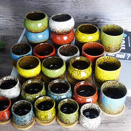 Succulent Pots, 4.2 Inch Small Flower Pots with Drainage - color: Blue/Green/Red/Yellow