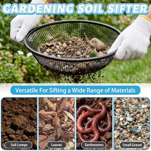 3PCS Soil Sifter 3,6,10mm Rock Sifting Screen with Shovel Gloves Black - size: Black-3PCS(1/8in,1/4in,3/8in)