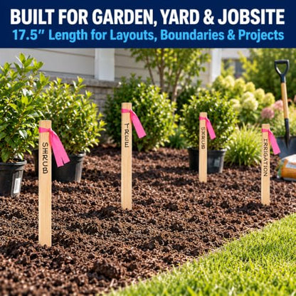 25 Pack Wooden Garden Stakes, 17.5" Long x 3/4" Wide, Made in USA Pine Plant Markers, Chisel Point Yard Stakes for Gardening, Landscaping, Row Labels, Signs & Crafts - size: 17.5" Long (25 Pack)