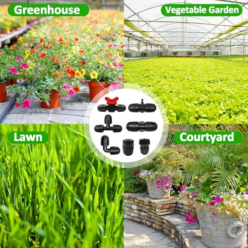 24 Pcs 1/2 Inch Drip Irrigation Fittings Kit, 1/2 Inch Drip Tubing (0.60"-0.65" OD) Parts Including 4 Tees 5 Couplings 4 Elbows 4 Reducing T 4 Plugs 2 Valves 2 Threaded Faucet Adapter - size: 1/2 inch Fittings