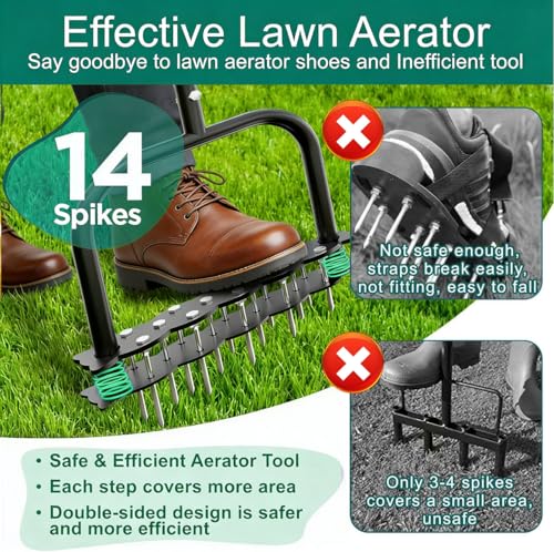 Lawn Aerator Tool, Black Manual with 14 Iron Spikes - color: Black