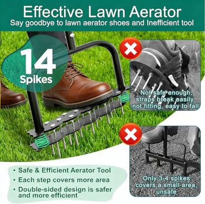 Lawn Aerator Tool, Black Manual with 14 Iron Spikes - color: Black