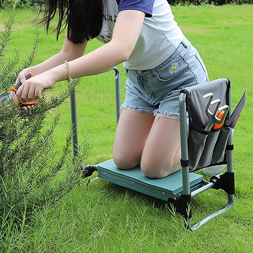 Try & DO Garden Kneeler and Seat with Smart Button-Press Design, Garden Stool with Soft EVA Kneeling Pad and Tool Bag, 2 in 1 Foldable and Lighrweight - color: 1 Pouch, style: Modern