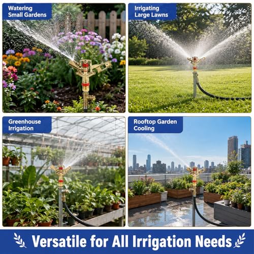Brass Impact Sprinkler 1/2 Inch 360 Degree Rotating Garden Lawn Irrigation