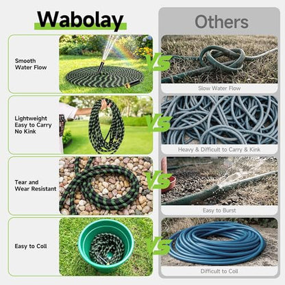 Garden Hose 100 ft Flexible Water Hose Non-Expanding Lightweight Kink-Free Hoses Durable Leak-Proof High Pressure Pipe with 3/4” Brass Fitting 10 Function Nozzle for Outdoor Yard Lawn Car Wash - size: 100FT