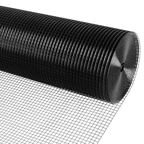 Black PVC Vinyl Coated Wire Mesh Hardware Cloth 1/2 in 48”x50’ 19 Gauge, Welded Wire Chicken Wire Fencing Mesh Roll Cage Wire Netting - size: 1/2" 48" x 50'