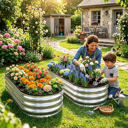 Galvanized Raised Garden Bed Outdoor 4x2x1ft 2 Pack Oval Silver - color: Silver 2 Pcs, size: 4 x 2 x 1 ft