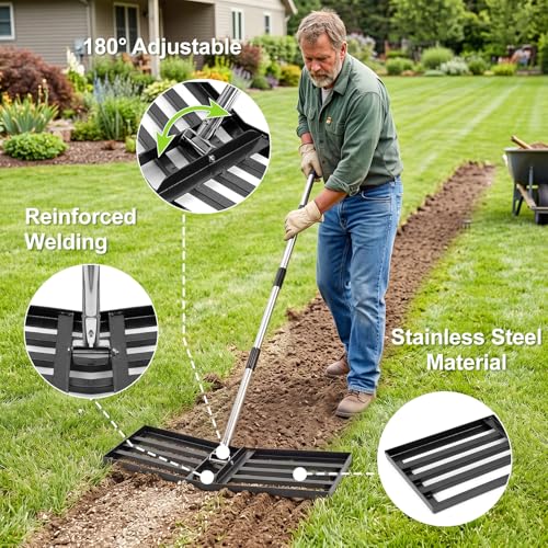 36" x 10" Lawn Leveling Rake, Angled Design Yard Leveler Rake - size: 36 Inch