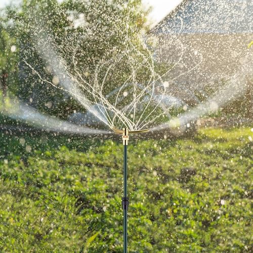 Funnymoom 2 Pack 3-arm Rotating Telescoping Sprinkler 360 Degree Swivel Garden Sprinkler High Rise Lawn with Step Base up to 41.7 Inch for Large Area Coverage (Green) - color: Green