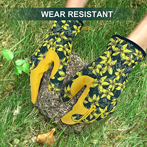 Womens Gardening Weeding Working Gloves, Leather Garden Glove for Women Thorn Proof No Stab for Digging, Planting,Pruning - color: Blackish Green-large