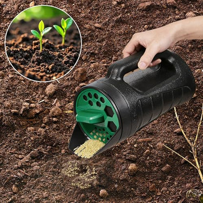 Adjustable Handheld Seed Shaker – Hand Spreader - 90oz Capacity Multi-Purpose Spreader for Fertilizer, Grass Seed, Ice Melt & Lawn Care - Green - color: Green